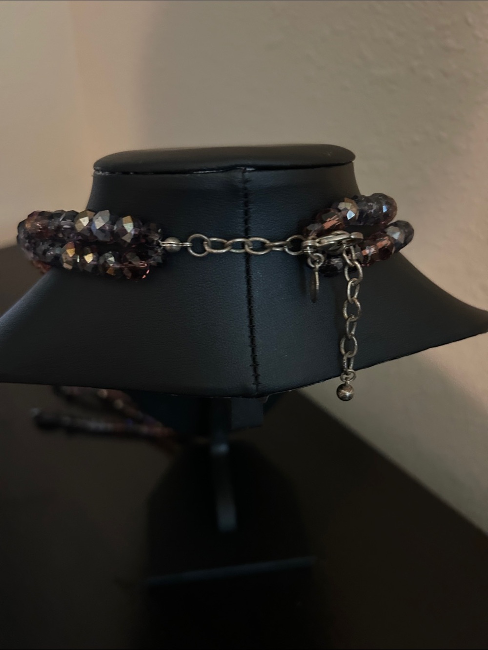 Handcrafted Black & Purple Beaded Flower Lariat Necklace - Picture 3 of 6